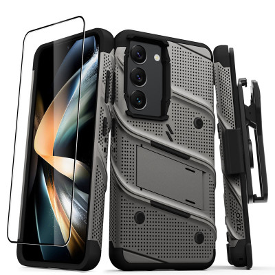 Etui Pancerne Do Samsung Galaxy S23 Ze Szkłem 9H Na Ekran + Uchwyt Z Podstawką Zizo Bolt Series Szary