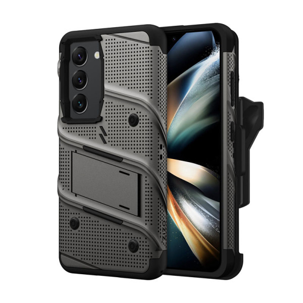 Etui Pancerne Do Samsung Galaxy S23 Ze Szkłem 9H Na Ekran + Uchwyt Z Podstawką Zizo Bolt Series Szary