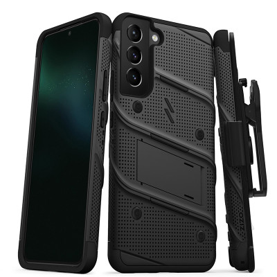 Etui Pancerne Do Samsung Galaxy S22+ Ze Szkłem 9H Na Ekran + Uchwyt Z Podstawką Zizo Bolt Series Czarny