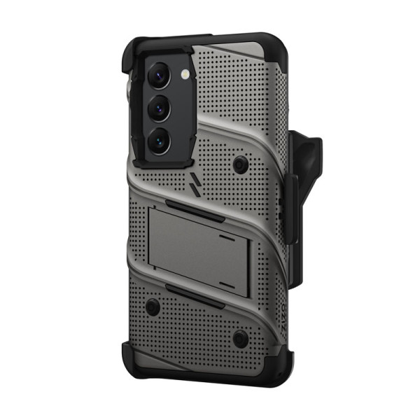 Etui Pancerne Do Samsung Galaxy S23 Ze Szkłem 9H Na Ekran + Uchwyt Z Podstawką Zizo Bolt Series Szary