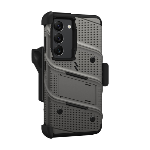 Etui Pancerne Do Samsung Galaxy S23 Ze Szkłem 9H Na Ekran + Uchwyt Z Podstawką Zizo Bolt Series Szary