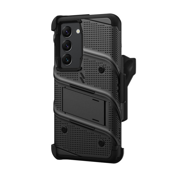 Etui Pancerne Do Samsung Galaxy S23 Ze Szkłem 9H Na Ekran + Uchwyt Z Podstawką Zizo Bolt Series Czarny