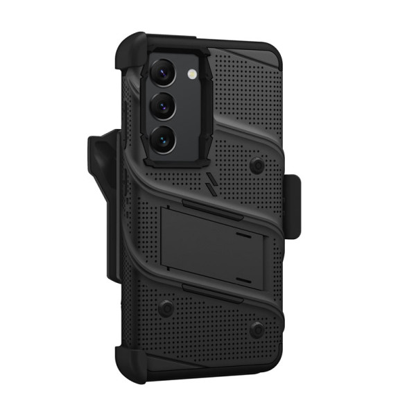 Etui Pancerne Do Samsung Galaxy S23 Ze Szkłem 9H Na Ekran + Uchwyt Z Podstawką Zizo Bolt Series Czarny