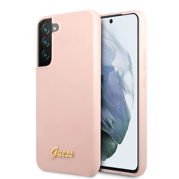 Etui Do Samsung Galaxy S22+ Guess Silicone Script Metal Logo Różowy