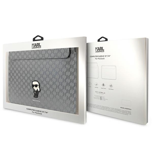 Etui Na Notebook 14 " Karl Lagerfeld NFT Saffiano Monogram Ikonik Karl Sleeve Srebrny