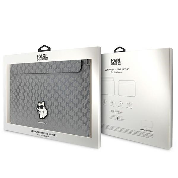 Etui Na Notebook 14 " Karl Lagerfeld NFT Saffiano Monogram Ikonik Choupette Sleeve Srebrny