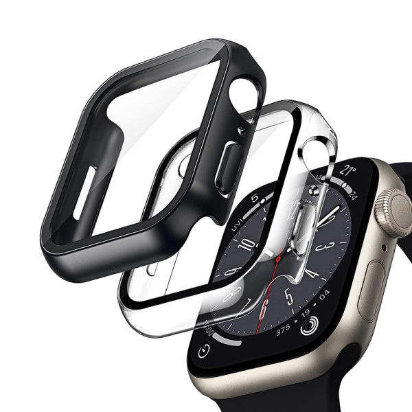 Etui Ze Szkłem Do Apple Watch 45 mm Crong Hybrid Watch Case Przezroczysty