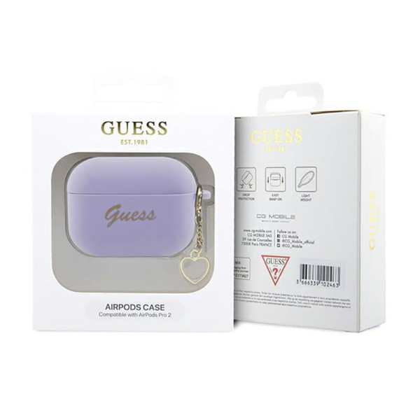 Etui Do AirPods Pro 2 Guess Silicone Heart Charm Fioletowy