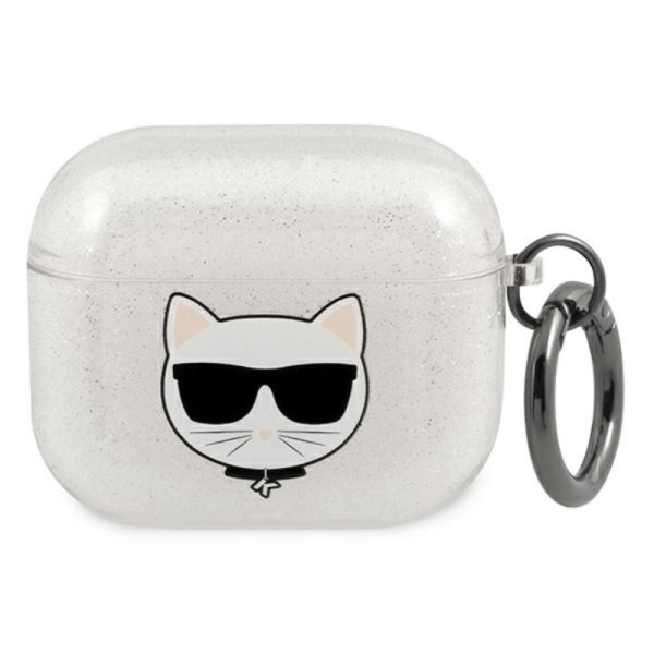Etui Do AirPods 3 Karl Lagerfeld Choupette Head Glitter Srebrny
