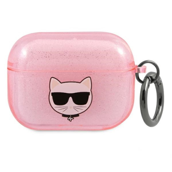 Etui Do AirPods 3 Karl Lagerfeld Choupette Head Glitter Różowy