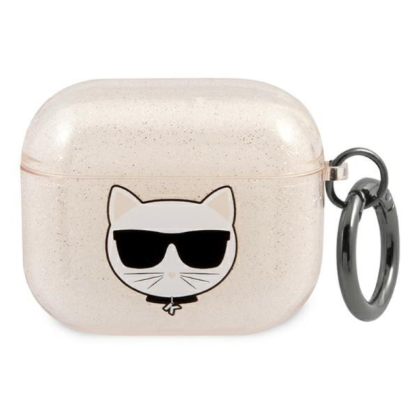 Etui Do AirPods 3 Karl Lagerfeld Choupette Head Glitter Złoty