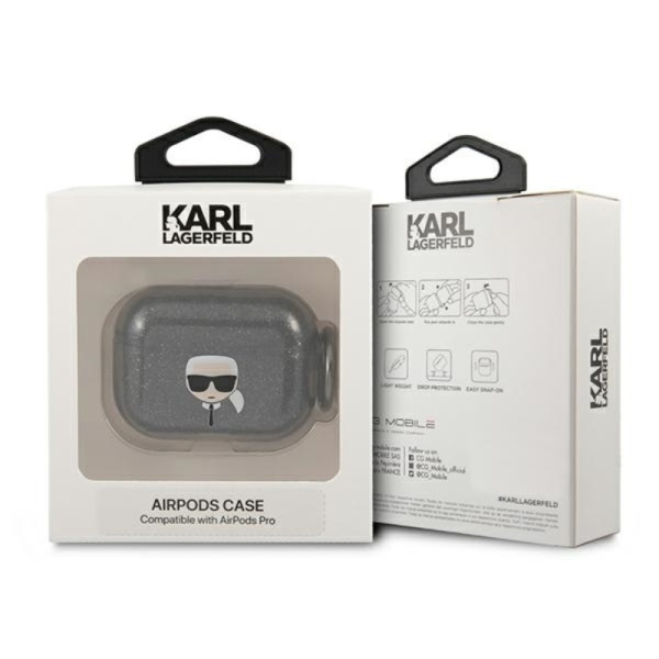 Etui Do AirPods Pro Karl Lagerfeld Karl Head Glitter Czarny