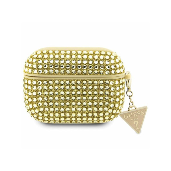 Etui Do AirPods Pro Guess Rhinestone Triangle Charm Złoty