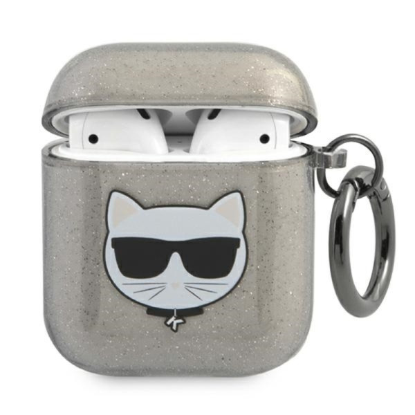 Etui Do AirPods Karl Lagerfeld Choupette Head Glitter Czarny