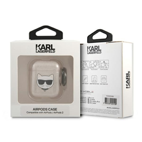 Etui Do AirPods Karl Lagerfeld Choupette Head Glitter Złoty