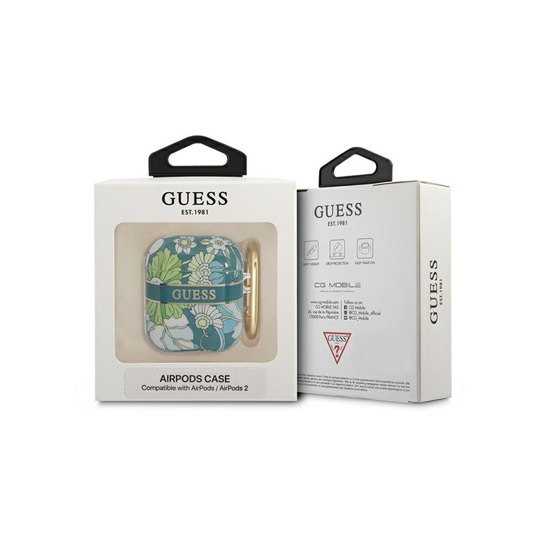 Etui Do AirPods 1 / 2 Gen Guess Flower Zielony