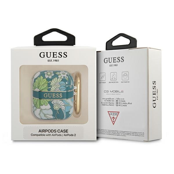 Etui Do AirPods 1 / 2 Gen Guess Flower Zielony