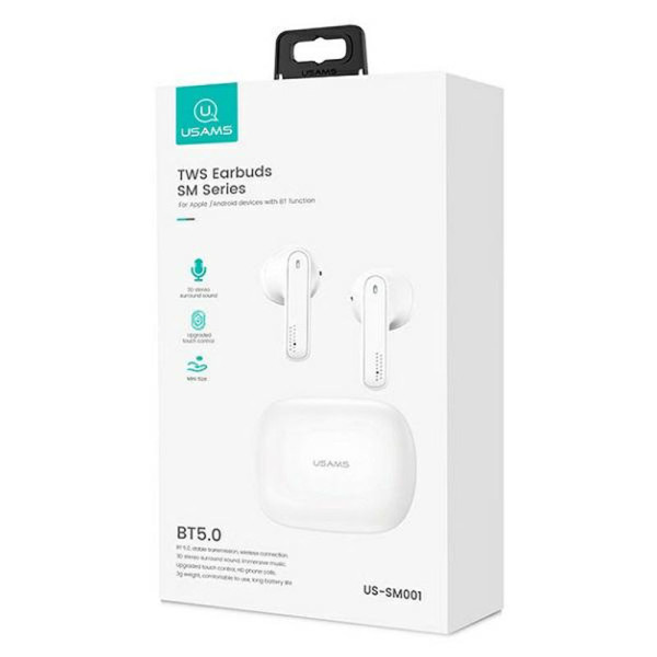 Słuchawki Bluetooth 5.0 Tws + Etui Ładujące Usams Sm Series Biały