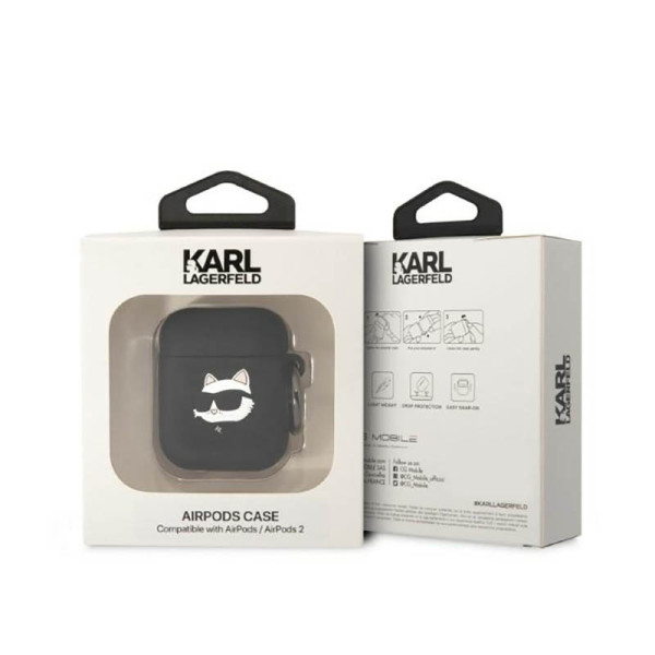 Etui Do AirPods 1 / 2 Gen Karl Lagerfeld Silicone NFT Choupette Head 3D Czarny