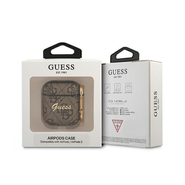 Etui Do AirPods 1 / 2 Gen Guess 4G Script Metal Collection Brązowy