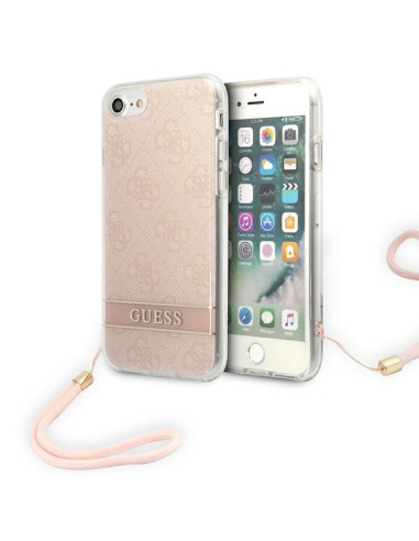 Etui Ze Smyczką Do iPhone SE 2022 / Se 2020 / 8 / 7 Guess 4G Print Cord Różowy