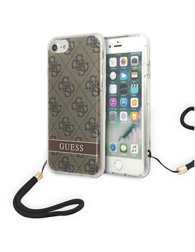 Etui Ze Smyczką Do iPhone SE 2022 / Se 2020 / 8 / 7 Guess 4G Print Cord Brązowy