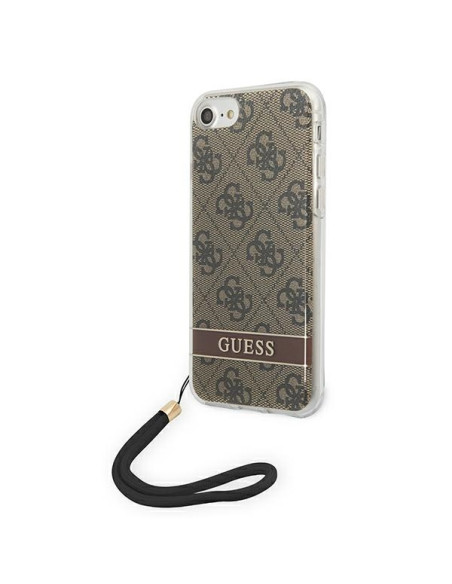 Etui Ze Smyczką Do iPhone SE 2022 / Se 2020 / 8 / 7 Guess 4G Print Cord Brązowy