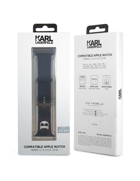 Pasek Do Apple Watch 42 / 44 / 45 mm Karl Lagerfeld Silicone Choupette Head Czarny