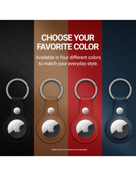 Etui Skórzane Ochronne Brelok Do Apple AirTag Crong Leather Case With Key Ring Czerwony
