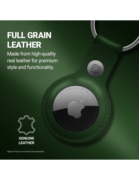 Etui Skórzane Ochronne Brelok Do Apple AirTag Crong Leather Case With Key Ring Zielony