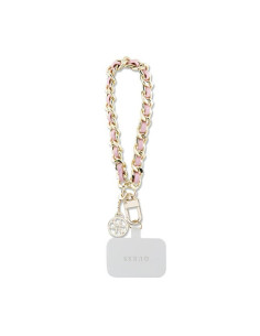 Pasek Uniwersalny Do Telefonu Guess Universal Hand Strap Saffiano Chain 4G Charm Różowy