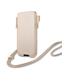 Torebka Na Telefon S / M Max 6.1 " Guess Saffiano Pouch Złoty