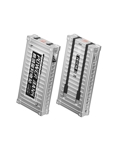 Powerbank 10000mAh Super Charging Z Wbudowanym Kablem USB-C & Lightning PD 20W + QC 22.5W Wekome Wp-339 Container Series Srebrny
