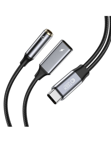 Kabel Adapter PD60W/6A USB-C / Mini Jack 3.5mm / USB-C Tech-Protect Ultraboost Czarny