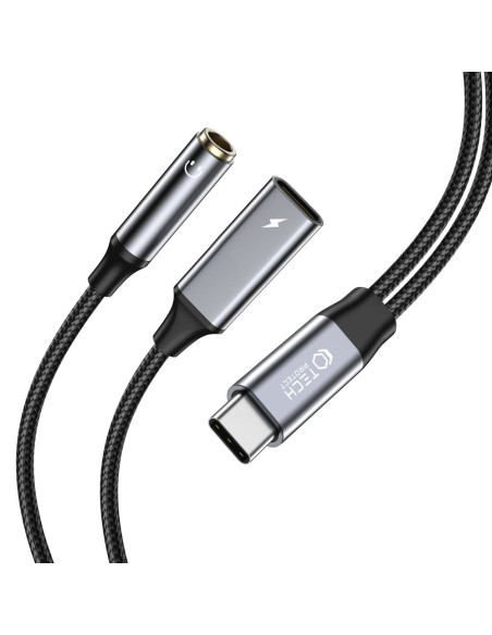 Kabel Adapter PD60W/6A USB-C / Mini Jack 3.5mm / USB-C Tech-Protect Ultraboost Czarny