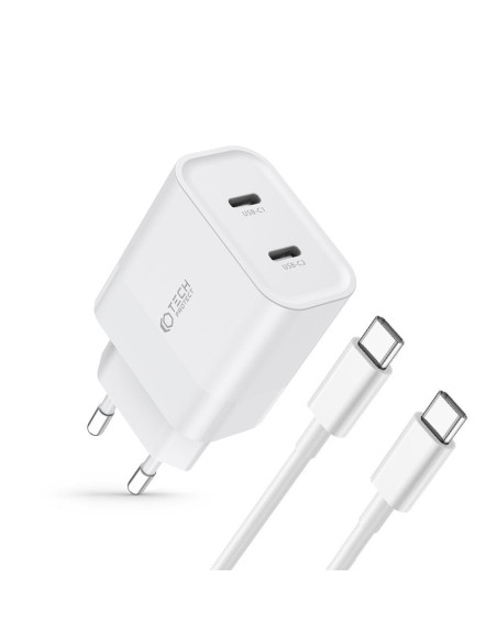 ŁaDowarka sieciowa 2-Porty C20W PD20W + USB-C Kabel Tech-Protect Biały