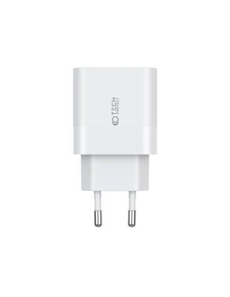 ŁaDowarka sieciowa 2-Porty C20W PD20W + USB-C Kabel Tech-Protect Biały