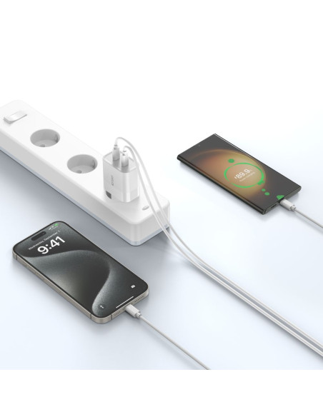 ŁaDowarka sieciowa 2-Porty C20W PD20W + USB-C Kabel Tech-Protect Biały