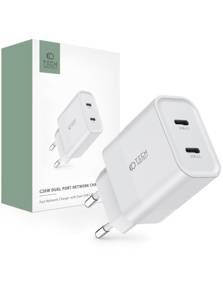 ŁaDowarka sieciowa 2-Porty C20W PD20W Tech-Protect Biały