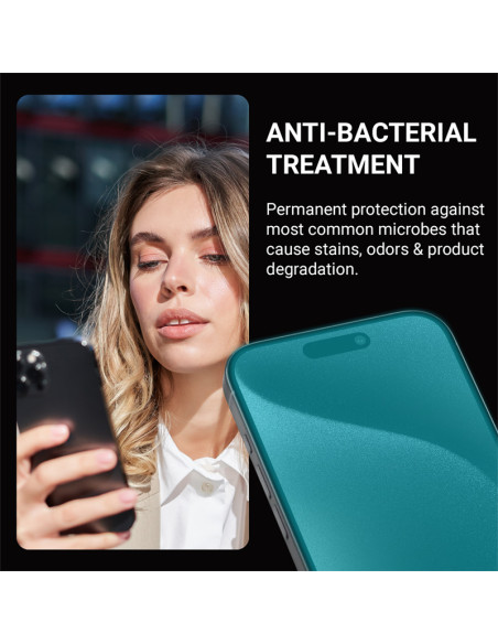 Szkło hartowane 9H na cały ekran iPhone 15 Pro Max + ramka instalacyjna Crong Anti-Bacterial 3D Armour Glass