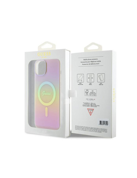 Etui Do iPhone 15 Plus Guess IML Iridescent MagSafe Różowy