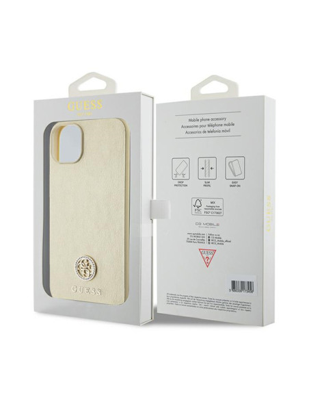 Etui Do iPhone 15 Plus Guess 4G Strass Metal Logo Złoty
