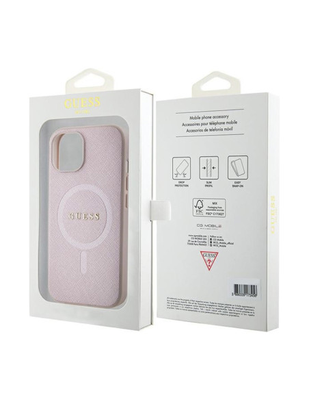 Etui Do iPhone 15 Plus Guess Saffiano MagSafe Różowy