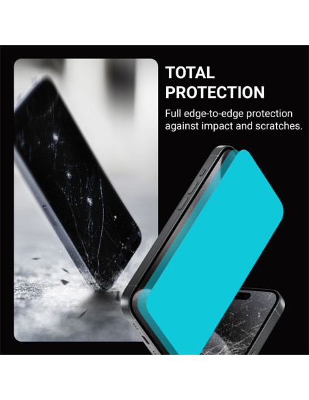 Szkło hartowane 9H na cały ekran iPhone 15 Plus + ramka instalacyjna Crong Anti-Bacterial 3D Armour Glass