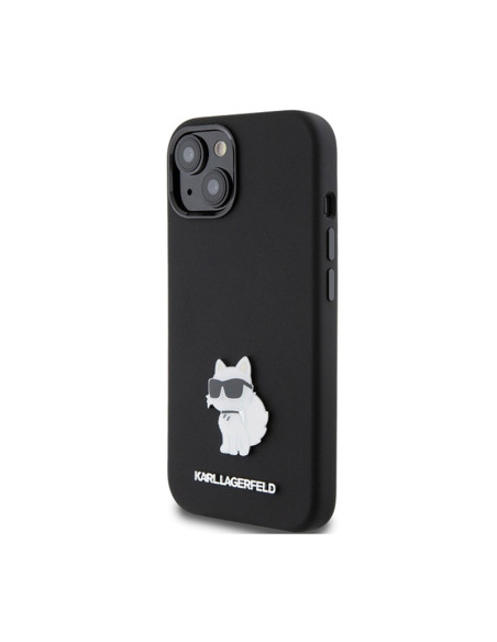 Etui Do iPhone 15 Plus Karl Lagerfeld Silicone Choupette Metal Pin Czarny