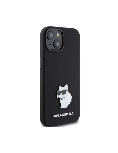 Etui Do iPhone 15 Plus Karl Lagerfeld Silicone Choupette Metal Pin Czarny