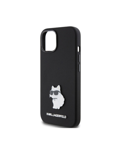 Etui Do iPhone 15 Plus Karl Lagerfeld Silicone Choupette Metal Pin Czarny