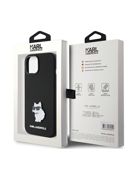 Etui Do iPhone 15 Plus Karl Lagerfeld Silicone Choupette Metal Pin Czarny