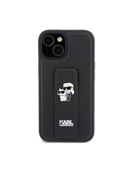 Etui Do iPhone 15 Plus Karl Lagerfeld Gripstand Saffiano Karl & Choupette Pins Czarny