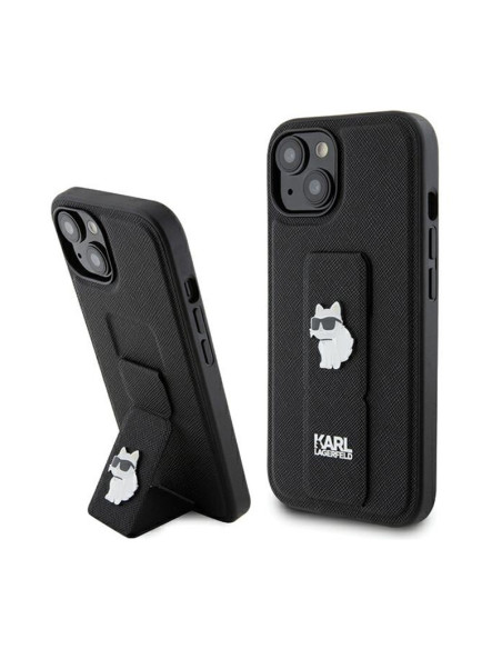 Etui Do iPhone 15 Plus Karl Lagerfeld Gripstand Saffiano Choupette Pins Czarny